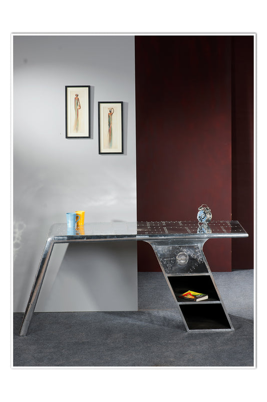 SIT-Möbel AIRMAN, Schreibtisch, (B) 175,00 x (H) 75,00 x (T) 60,00 cm, Material: Mangoholz + MDF mit Alu beschlagen, mit Zierschrauben, Farbe: silber, 2 offene Fächer, 1 Schublade
