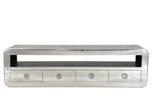 SIT-Möbel AIRMAN, Lowboard, (B) 200,00 x (H) 56,00 x (T) 40,00 cm, Material: Mangoholz + MDF mit Alu beschlagen, mit Zierschrauben, Farbe: silber, 4 Schubladen, 1 offenes Fach, Fachmaß 190x40x17 cm, Schubladeninnenmaß 39x32x12,5 cm
