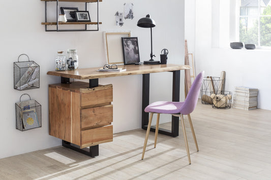 SIT-Möbel ALBERA, Schreibtisch, Material: Platte Akazie mit Baumkante, Beine Metall, Farbe: Platte natur, Beine schwarz
