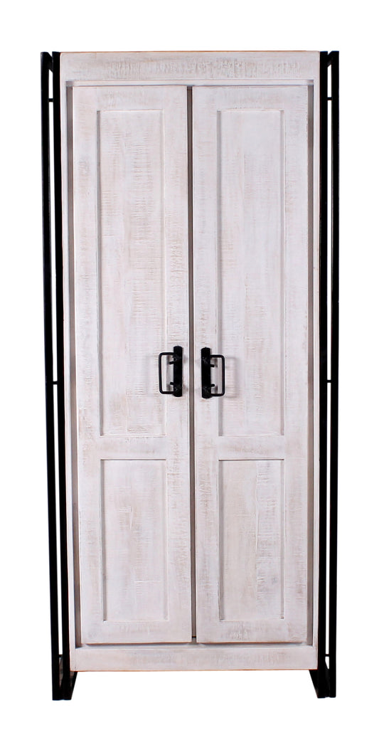 SIT-Möbel WHITE PANAMA, Garderobenschrank, Material: Mango mit Altmetall und Gebrauchsspuren, Farbe: weiß mit antikschwarz