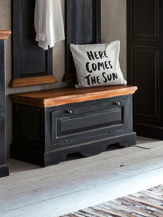 SIT-Möbel CORSICA, Schuhschrank, Material: Mango + MDF, Farbe: schwarz mit honigfarbiger Deckplatte