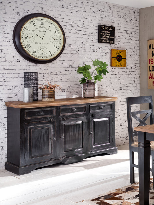 SIT-Möbel CORSICA, Sideboard, Material: Mango + MDF, Farbe: schwarz mit honigfarbiger Deckplatte
