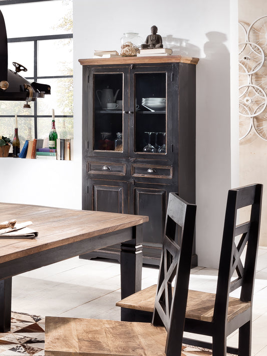 SIT-Möbel CORSICA, Vitrine, Material: Mango + MDF, Farbe: schwarz mit honigfarbiger Deckplatte