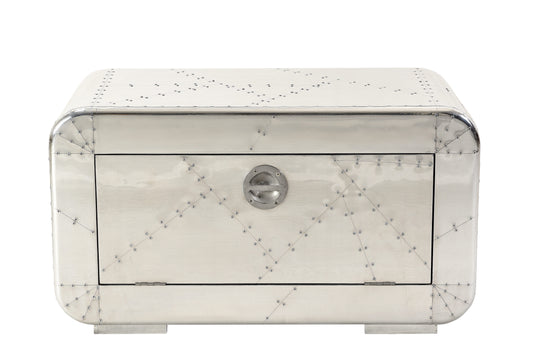 SIT-Möbel AIRMAN, Schuhschrank, (B) 85,00 x (H) 45,00 x (T) 40,00 cm, Material: Mangoholz + MDF mit Alu beschlagen, mit Zierschrauben, Farbe: silber, 1 Klappe, für ca. 6 Paar Schuhe