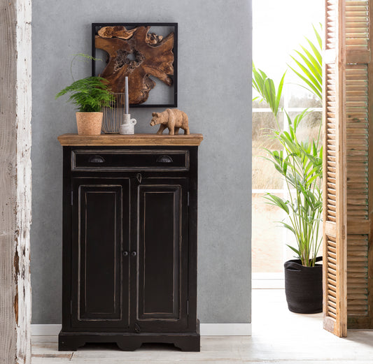SIT-Möbel CORSICA, Highboard, Material: Mango + MDF, Farbe: schwarz mit honigfarbiger Deckplatte