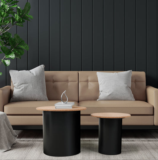 SIT-Möbel CORK, Beistelltisch, 2er Set, Material: MDF mit Kork, Pinie, Farbe: natur, schwarz