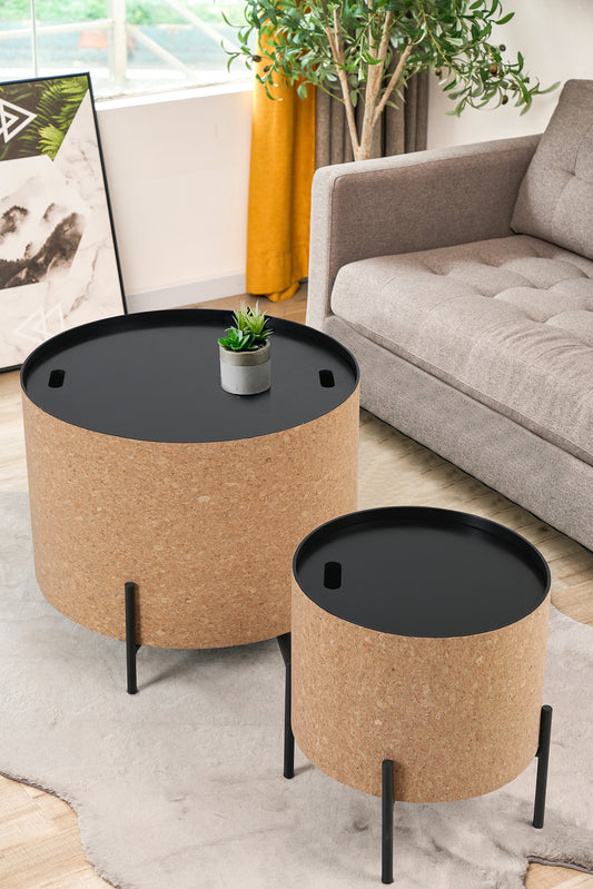 SIT-Möbel CORK, Couchtische, 2er Set, Material: MDF, Kork, Metall, Farbe: natur, schwarz