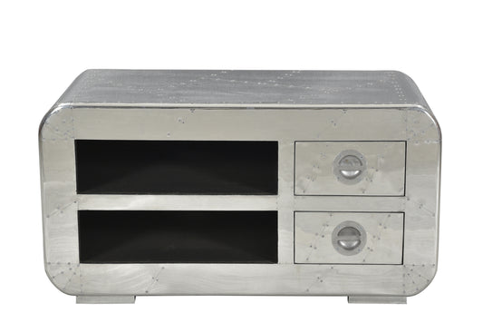 SIT-Möbel AIRMAN, Lowboard, (B) 100,00 x (H) 50,00 x (T) 45,00 cm, Material: Mangoholz + MDF mit Alu beschlagen, mit Zierschrauben, Farbe: silber, 2 offene Fächer, 2 Schubladen