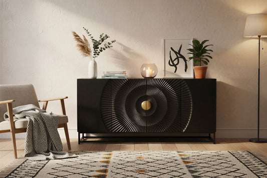 SIT-Möbel BLACK SMOOTH, Sideboard, Material: Mango massiv, Metall, Farbe: Schwarz, Gold
